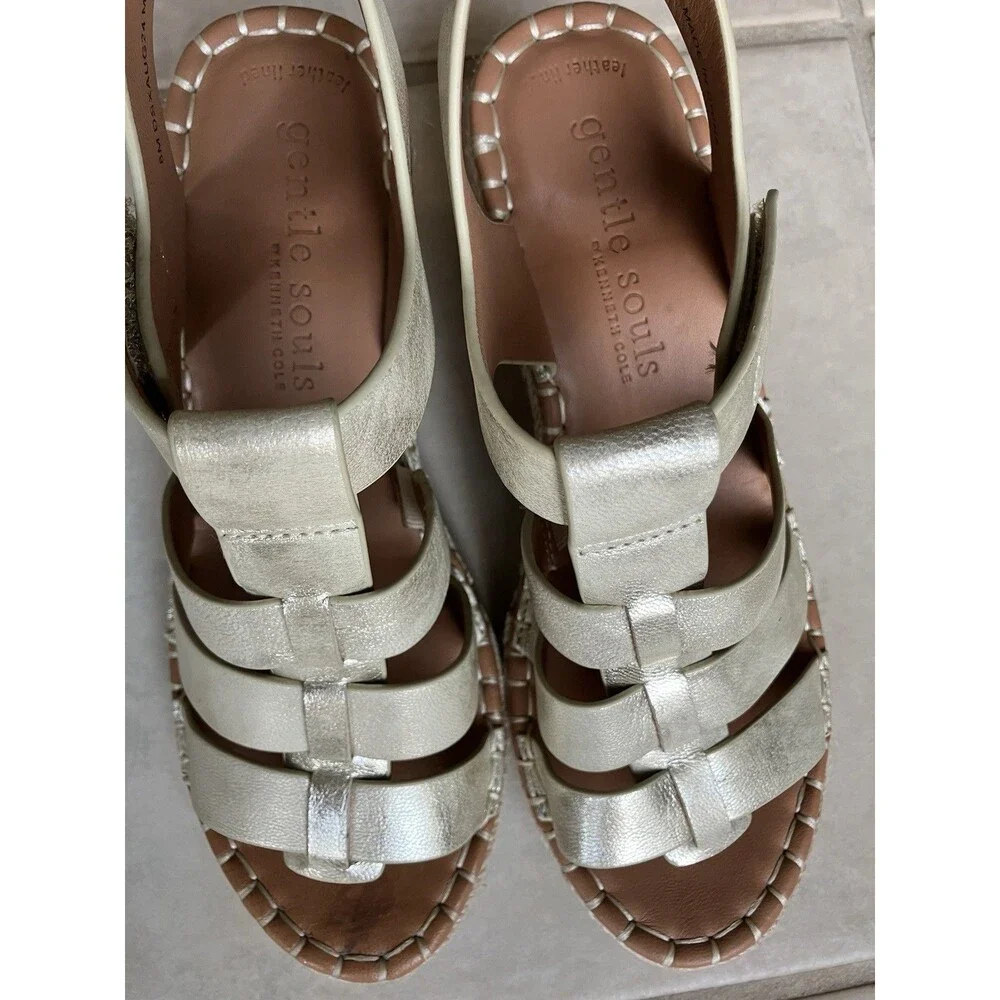 Gentle Souls Capelin Leather Espadrille Wedge Gold Fisherman Size 8 NEW